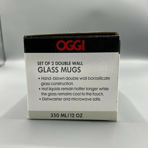 Oggi Set of 2 Double Walled Insulated 12-Ounce Borosilicate Glass Bistro Mugs - Picture 3 of 3